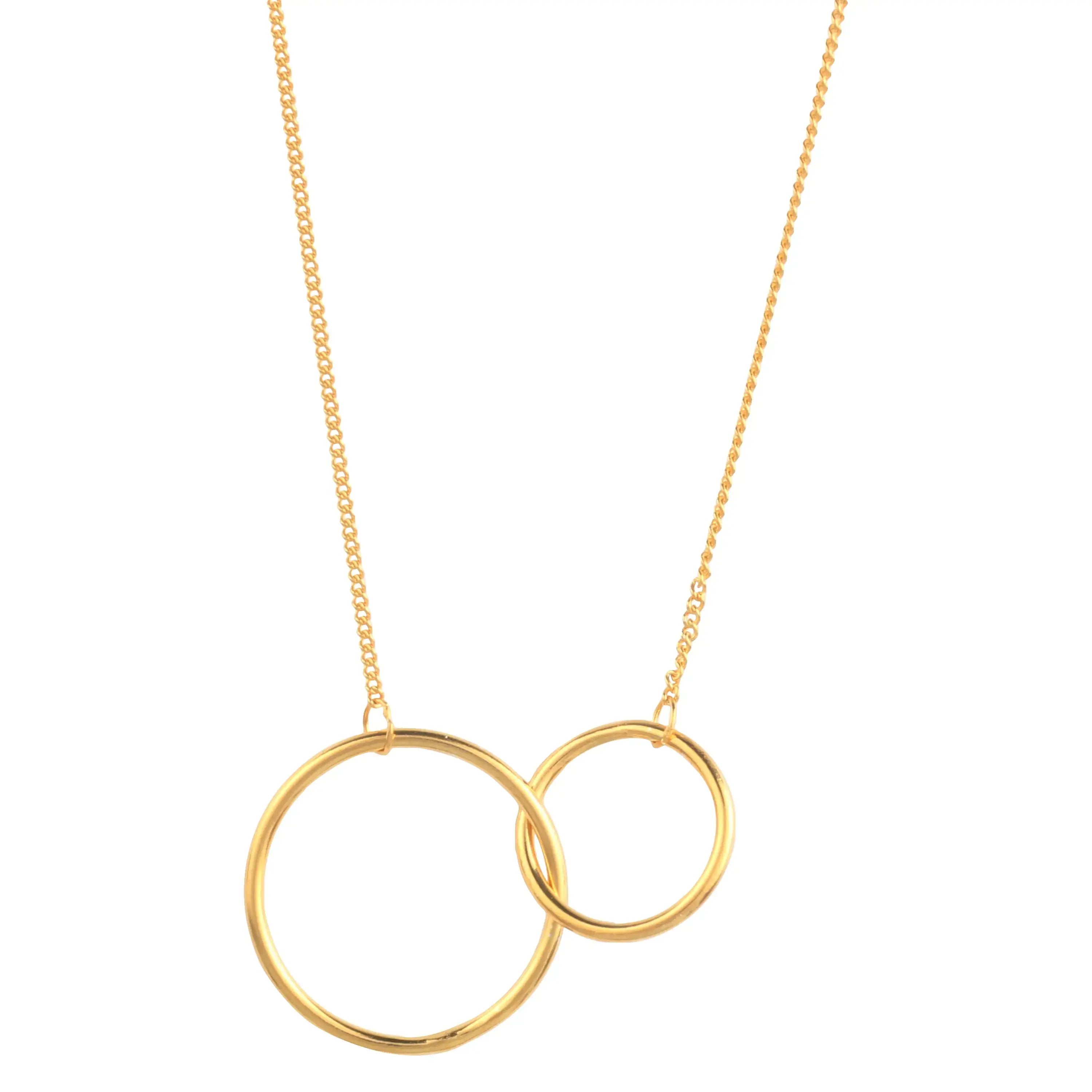 14K Gold Plated Two Circle Interlocking Pendant Necklace DC-Maiden-Art