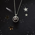 Small Round Meteorite Pendant Necklace in Matte Brushed Silver